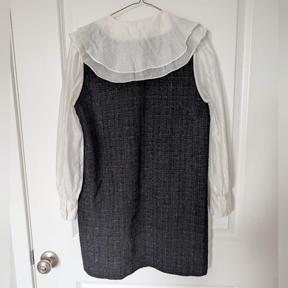 Sioshre Tweed Shift Dress with Ruffled Layered Collar & Sleeves - Picture 3 of 9